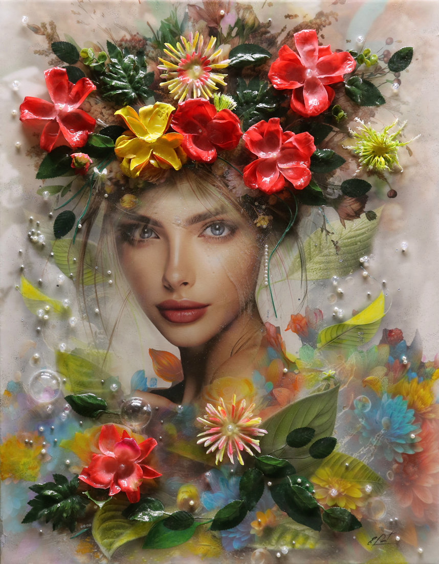 Hyperrealism Girl with Flowers Enric Pont